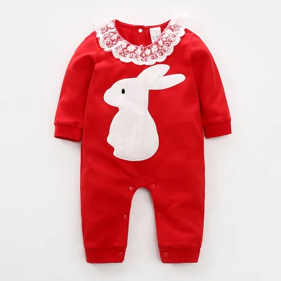 Baby Girls Romper Christmas Kids Clothes Long Sleeve Romper Lace +Cotton Romper