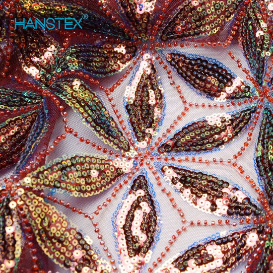 Hanstex Couture Designer Lace Fabric Embroidery Colorful Sequins Lace Beaded Pearl Bridal Lace for Evening Dress Cloth