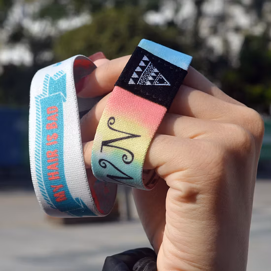 Customized Thin Elastic Sublimation Polyester Sport Wristband with Woven Label